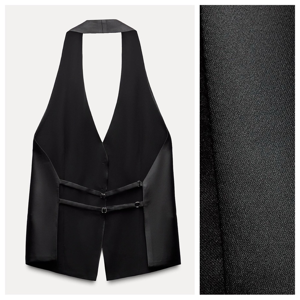Zara Black Satin Backless Halter Top - Picture 7 of 12